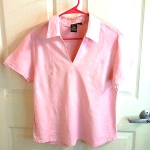 LINEN BLEND Sun Moda Large Pink Short Sleeve Shirt/Top/Blouse Minimalist